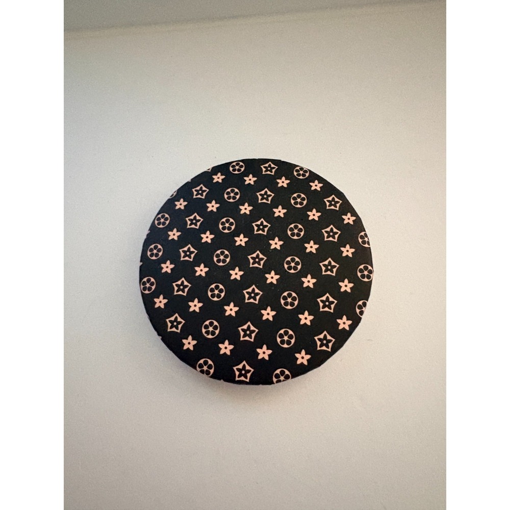 Cosmetic Compact Mirror Floral‎ Pattern Black Pink Portable Round Makeup Tool